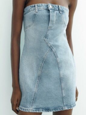 zara metallic denim dress ASYMMETRIC TRF DENIM DRESS - Blue